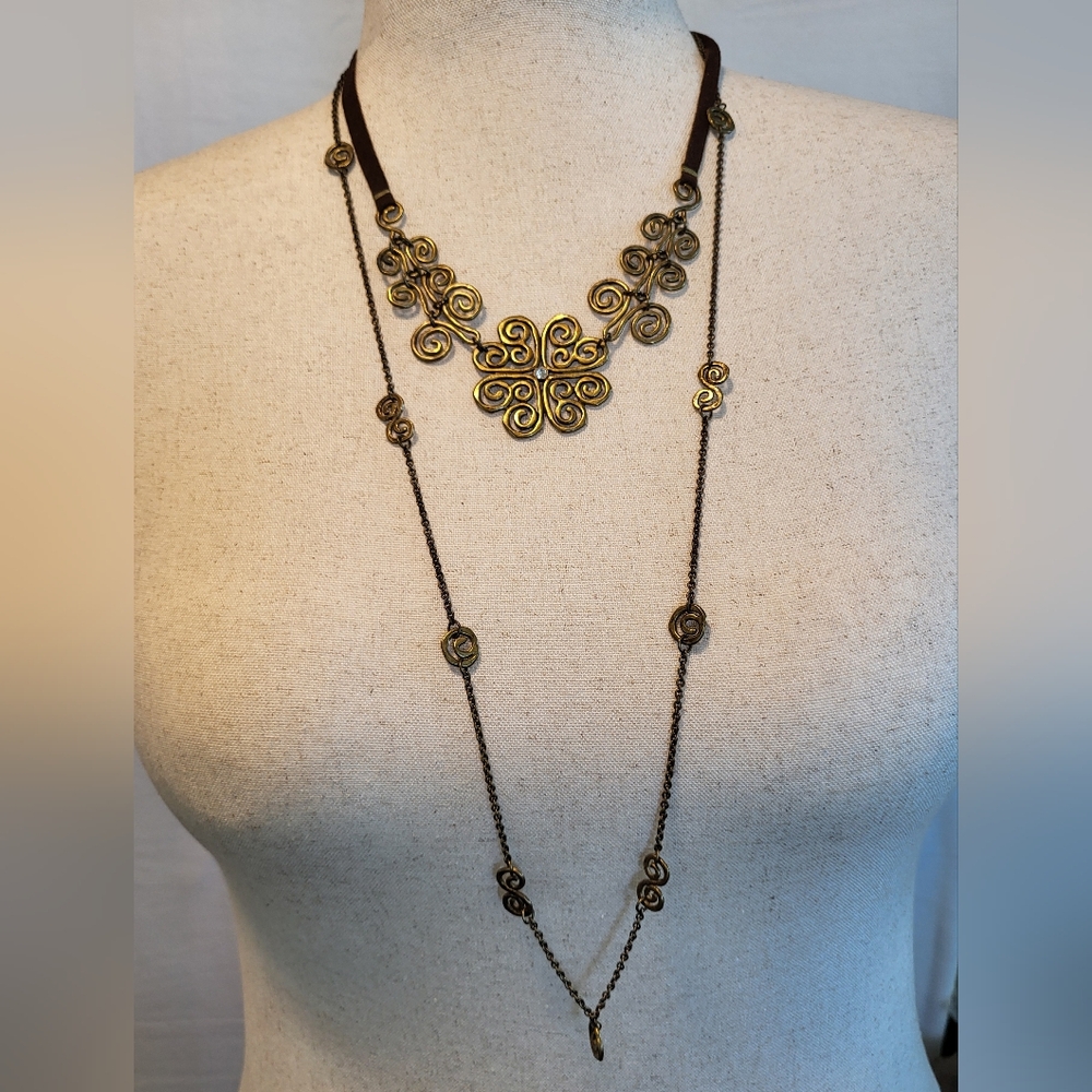 2 In 1 Gold Swirl Necklace With Long Chain